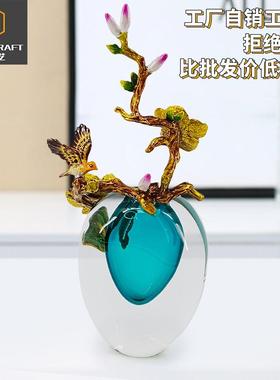 网高档玻璃花瓶摆件轻器奢玄关桌面装饰品软装饰品欧美水培饰鲜花