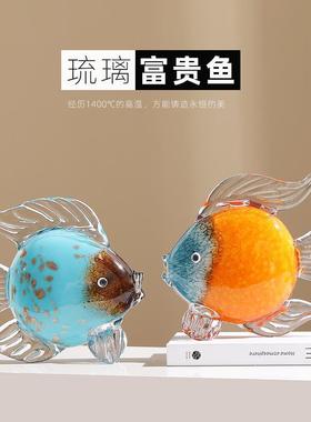 025F967T8J6新款饰璃鱼摆件轻奢风家居装品现代简2约酒柜玻璃感客