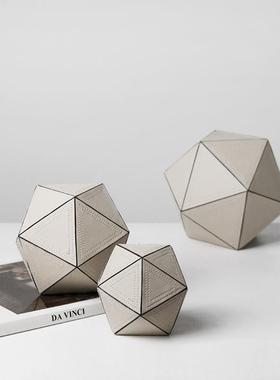 代轻售奢风球形皮革切面树881346脂摆件样板间楼处客厅桌茶现几面