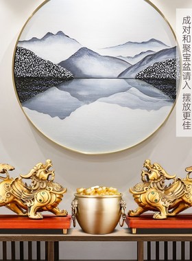 招财铜貔貅摆件一对客厅办公室桌面玄关聚财貔恘装饰乔迁开业礼品