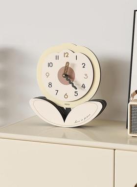 郁金香桌面摆件创意钟表摆放式客厅电视柜时钟P摆台式家居饰品座