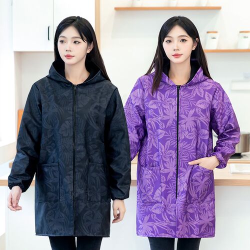 长袖加绒加厚防水罩衣大人新x款围裙厨房家用防油女外穿工作服冬 - 图3
