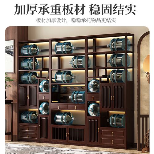 新中式博古架实木茶壶置物架子多宝阁茶具客厅摆件架子茶叶展示柜 - 图2
