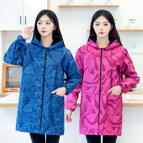 长袖加绒加厚防水罩衣大人新x款围裙厨房家用防油女外穿工作服冬 - 图1