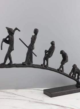 中式新创意黑色铸0550铁人物样板房视电柜卧室书房桌客厅面玄关摆