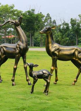 院仿仿铜鹿园铜抽象梅鹿玻璃钢户外林景观庭售楼部房地产装饰花雕
