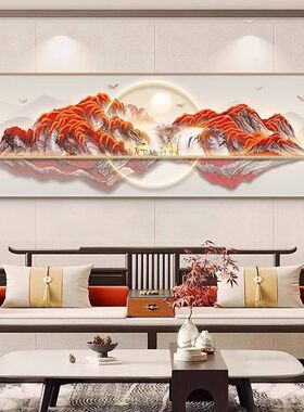 鸿运当头客厅挂画背有靠山办公室山水画大气高级装饰画背景墙壁画