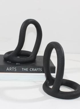 现代约创意环形树脂书档书样板房楼售KSS处书房靠书桌装饰品摆简