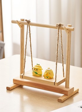 简约治愈系花架实木摆件桌面置物架秋千小K型绿植摆放木架装饰摆