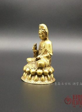 合金铜莲花观音摆件铜带底座净瓶观音菩萨小铜佛造像佛祖 平安