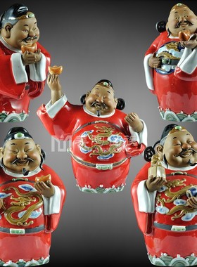 石湾陶瓷公仔创意工艺礼品家居客厅电视柜招财装饰品五Y路财神摆