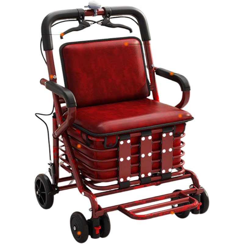 加宽可折叠老人代步车超市购物四轮买菜车可推可坐老年收纳手推车 - 图3