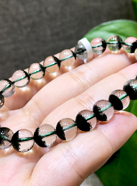 天然墨绿色绿幽灵聚宝盆手链男女满天星千层通透水晶三圈发晶手串