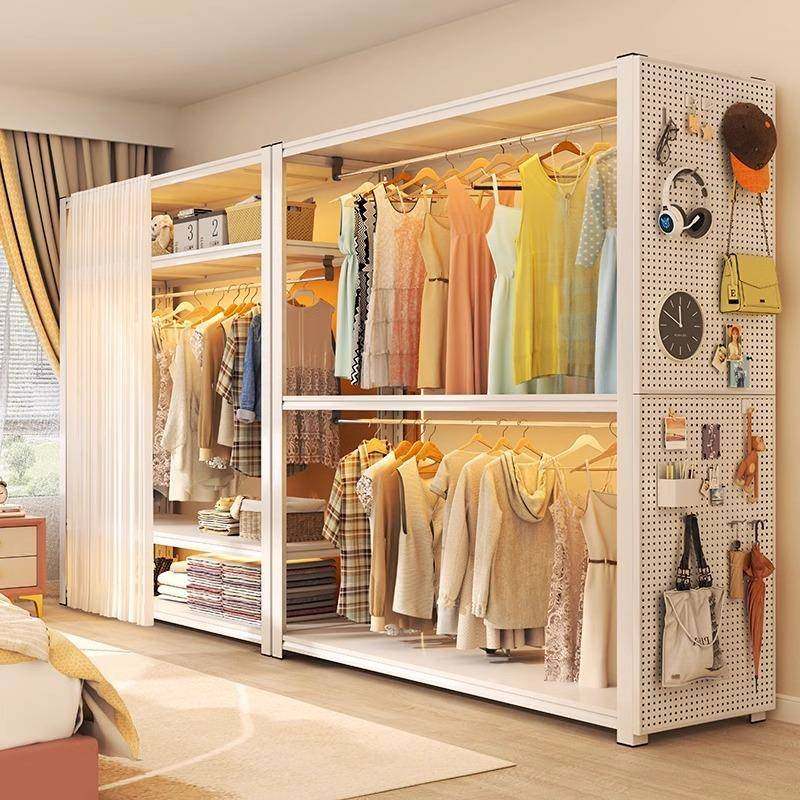 YY-YJ置衣柜架钢制开放式挂衣物架简易组装层公寓出租房宿舍衣橱 - 图2