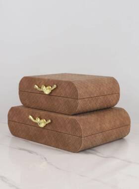 0853北欧创意金属皮革圆弧织纹纳摆盒件收电视柜卧客厅玄关家居室