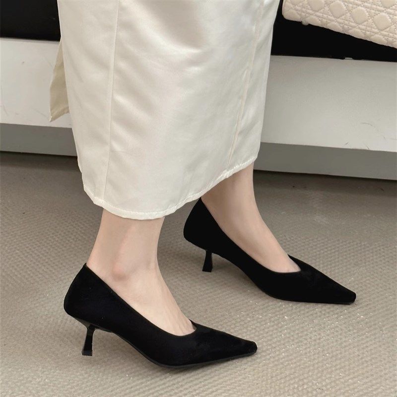 2025春季新款尖头细跟中跟高跟鞋女法式低跟猫跟瓢鞋浅口单鞋女,淘宝优惠券,粉丝福利购,淘宝优惠卷