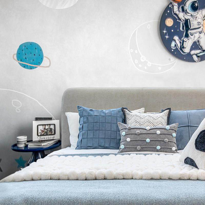 蓝色系儿童房样板间床旗抱枕组合现代简约酒店民宿床尾巾床品搭毯,淘宝优惠券,粉丝福利购,淘宝优惠卷