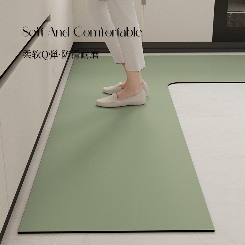 Modern high-end solid color L-shaped kitchen floor mat silicone algae mud absorbs water and oil, non-slip, anti-fall and dirt-resistant special carpet