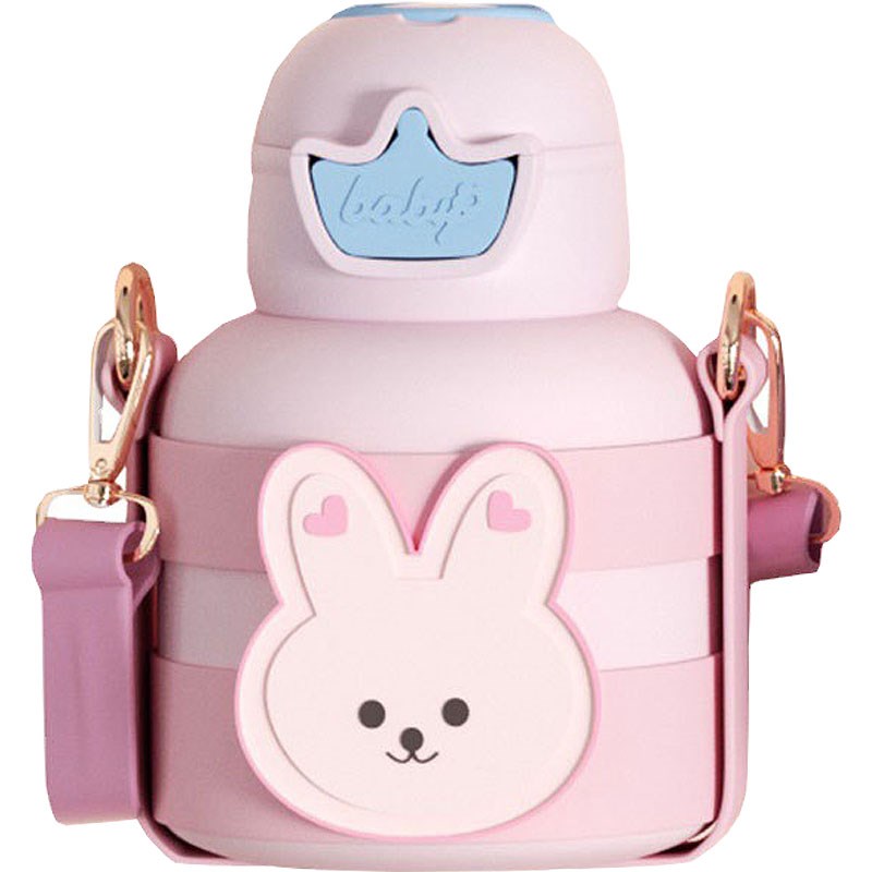 儿童保温杯不锈钢男女学生户外便携带背带宝宝吸管杯子幼儿园水壶 - 图3