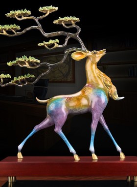 铜鹿桌面摆件平步青云精铜客厅玄关酒柜J装饰品乔迁开业送礼物招