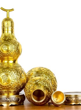 纯铜八卦葫芦摆件开口葫芦居家客厅装饰螺丝口五六帝钱葫芦可装水