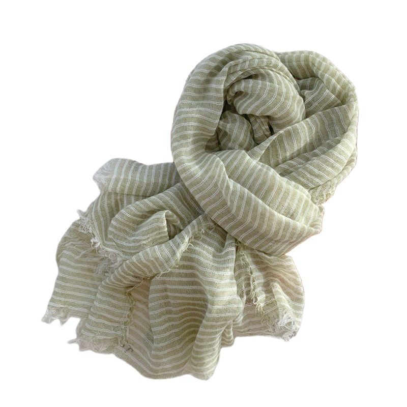 文艺风长款亚麻围巾女2024新款春夏季薄款条纹丝巾旅游拍照披肩潮,淘宝优惠券,粉丝福利购,淘宝优惠卷