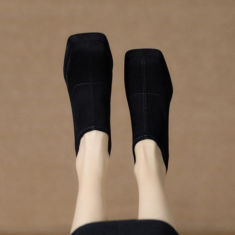 单鞋女深口磨砂一脚蹬2025秋季新款百搭方头防水台粗跟高跟鞋黑色,淘宝优惠券,粉丝福利购,淘宝优惠卷