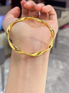 金包银莫比乌斯手镯女亮面波浪纹素圈手环实心镯子古法小众礼物
