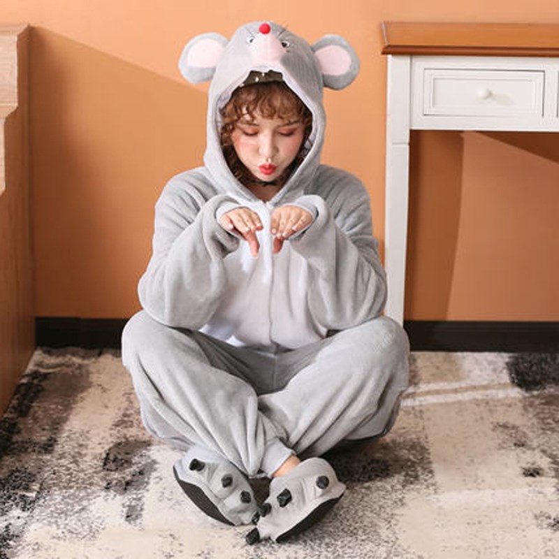 小老鼠表演服 生肖卡通小老鼠法兰绒连体秋冬情侣表演服舞台服装 - 图0