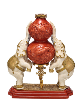 欧式美式中国红葫芦摆件 陶瓷铜家居饰品奢华送礼吉祥摆设品