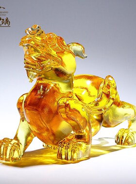 琉璃招财镇宅貔貅摆件一对金黄色水E晶工艺品客厅装饰乔迁礼品中