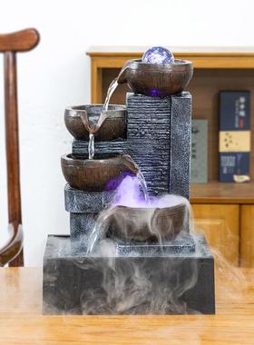 中艺式桌面流水喷泉循环水摆件电厅视柜桌客办公茶桌招财家居FJv+