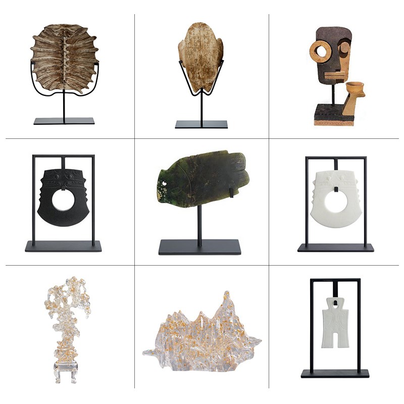 售楼部新中式样板间别墅客厅玄关柜台面新中式中古软装饰品摆件 - 图0