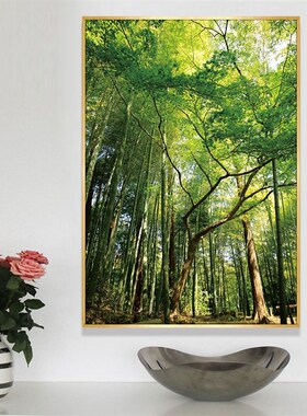绿色参天大树装饰画竹子森林风景挂画长方形竖版壁画家庭玄关网红