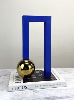 代简约圆球蓝门色框架Z00249摆件特G艺殊几何天现造型样板房桌面