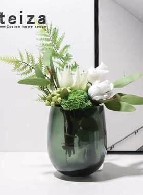 Oteiza现代简约茶色透明树脂花D器摆件样板间酒店客厅玄关家庭软