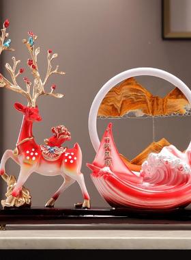 创意招XMY轻财柜鹿风生起沙漏流沙画摆件奢高档客厅酒水柜电视装