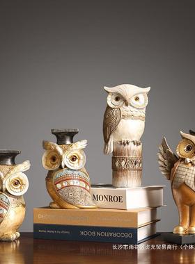 式猫头美鹰小摆件创家居客厅猫头鹰十装饰意个性样酒柜板间店铺摆