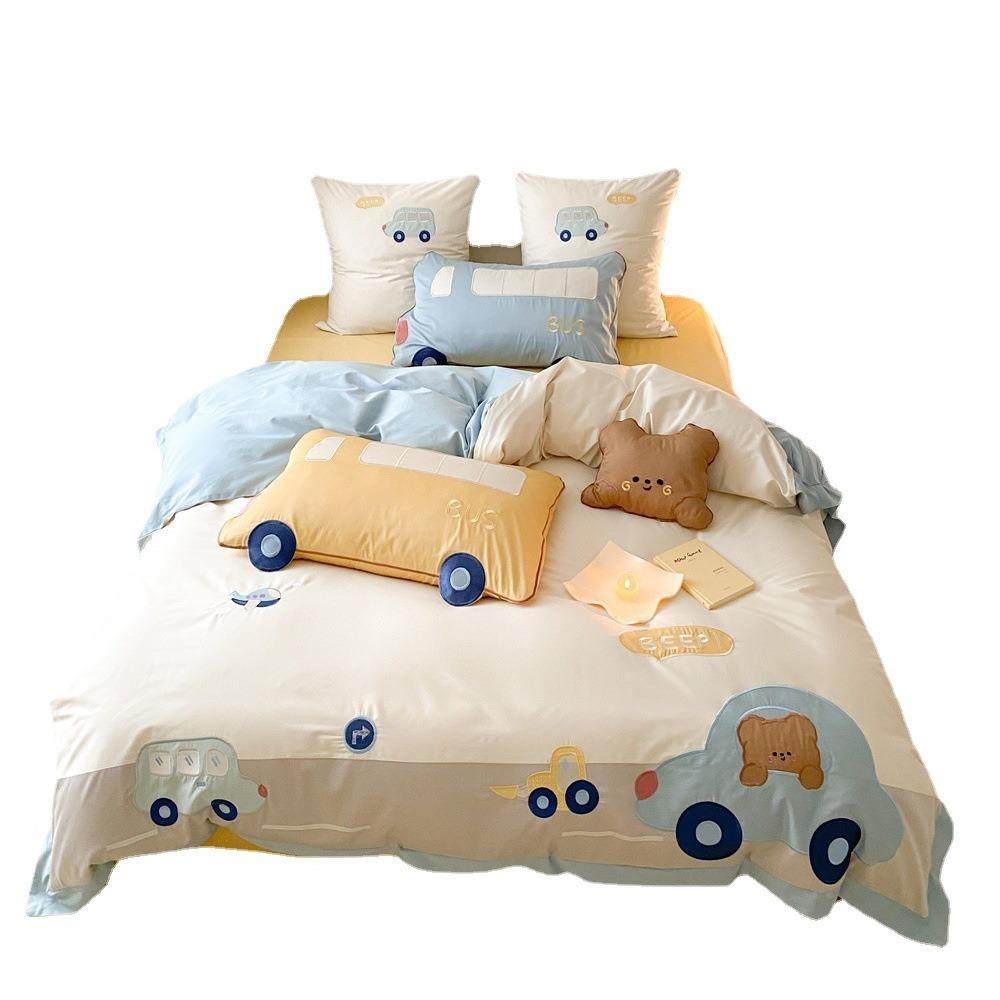 澳棉四卡件套纯棉通小汽车儿XY-9贴布刺件绣被套童三套床品,淘宝优惠券,粉丝福利购,淘宝优惠卷