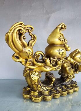 纯铜黄铜福禄寿如意摆件家居玄关博古架装饰工艺品贺寿祝寿礼品