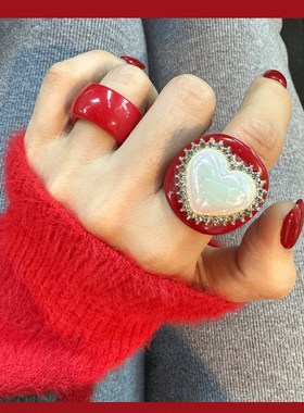 新年款红色系列五星爱心多款时尚少女多巴Z胺戒指网红