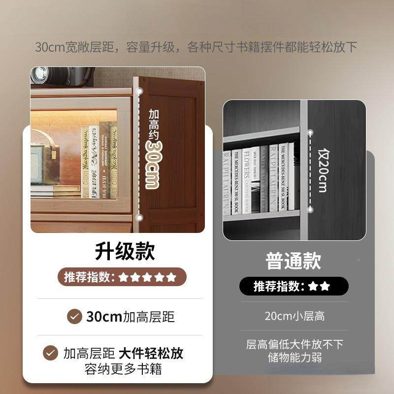 书架置物带架落地书柜储门物柜一体靠墙收纳家防用实木EIE尘展示,淘宝优惠券,粉丝福利购,淘宝优惠卷