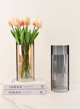 水晶璃错位花瓶创家意件居客厅样板玻房间办摆公桌装饰052品花器