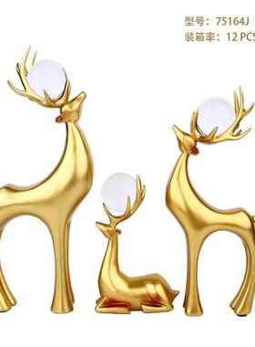 脂工鹿艺品欧式风格三只树招宝件摆创意客厅电视柜家居75164装饰