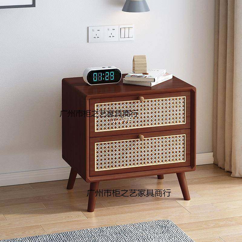 中风实木头柜古藤编床头家床用藤编柜子家用简约卧室床边纳柜双抽,淘宝优惠券,粉丝福利购,淘宝优惠卷