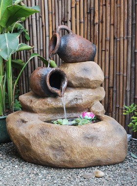 太阳能假山喷泉流水景观养鱼缸鱼池摆件户外阳台花园庭Z院装饰造