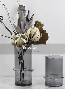 代简设计师花器摆约件瓶不1规则直筒琉璃花客厅餐桌轻奢透现明插