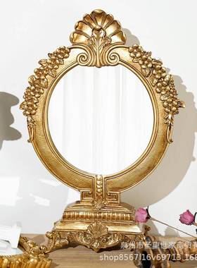 欧式复古廷风浮雕HZJ台式化宫妆镜梳摆妆镜花树脂件桌面雕装饰化