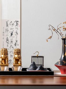 新代中式狮子假山托盘组合摆件茶几样板间宋茶RZB-2635美学桌书装