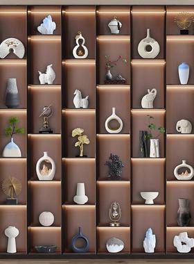 新中式摆YY731741件品客厅酒柜家居装饰视电柜办公桌室面摆放